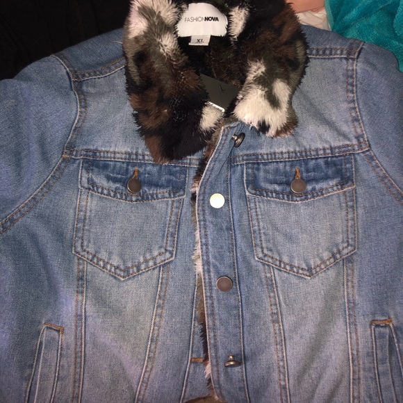 Fashion Nova Camo Fluffy Jean Jacket - Picture 3 of 4